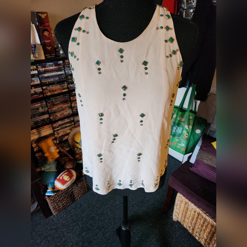 Embellished Cream Sleeveless Top